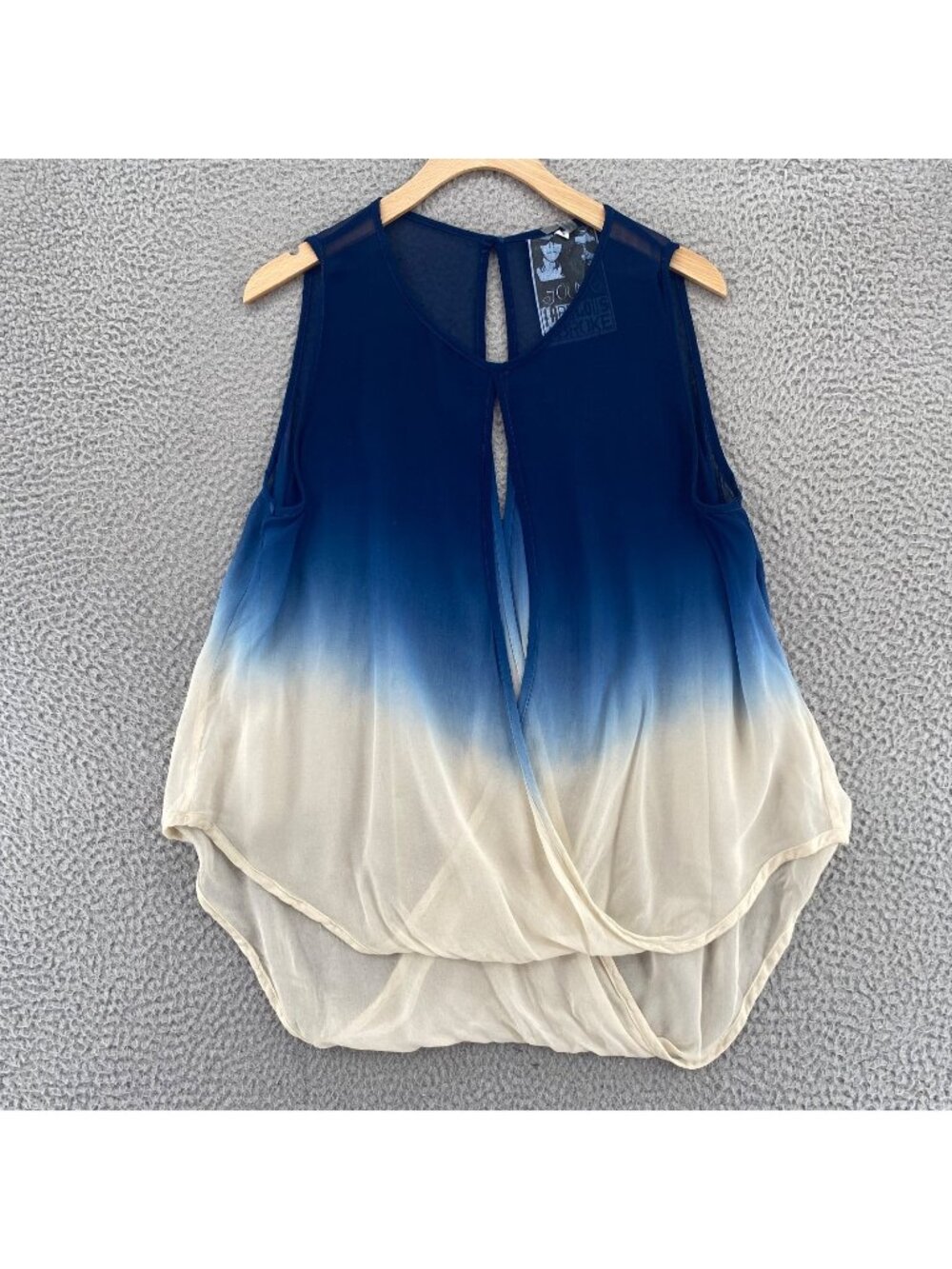 Young Fabulous & Broke Top Womens Medium Blue Dip Dye Silk Sleeveless Cut Out